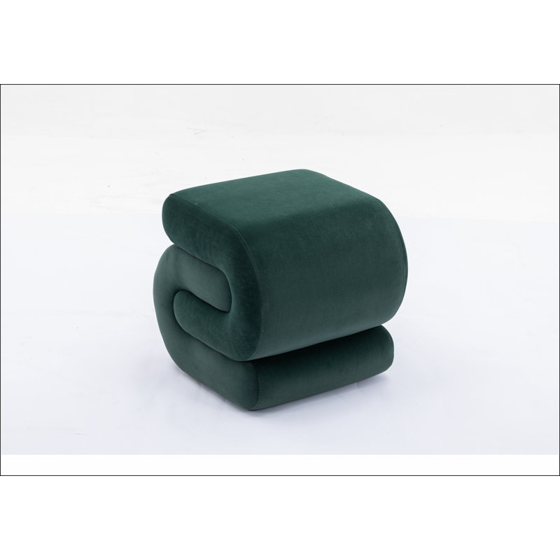 017s-S-shape Velvet Fabric Ottoman Makeup Stool Footstool, Green