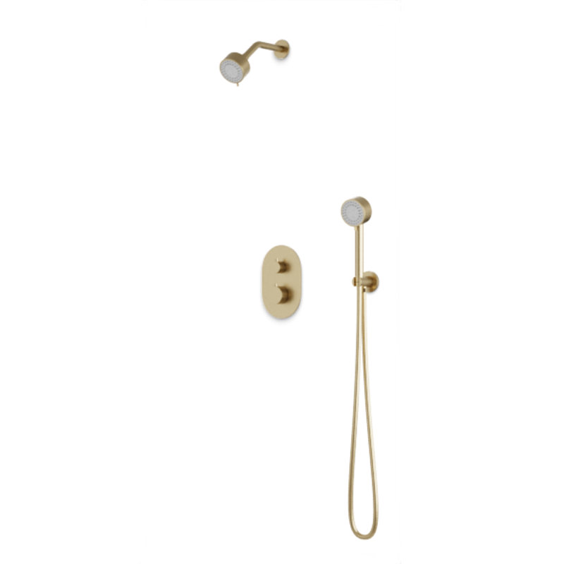Trova Round Thermostatic Shower Trim Kit With Hand Held Shower, Satin Brass