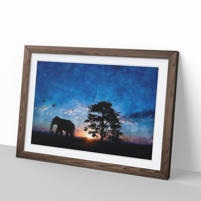 Elephant at Sunset - Framed Print, Walnut Framed, 36cm H x 48cm W x 2cm D