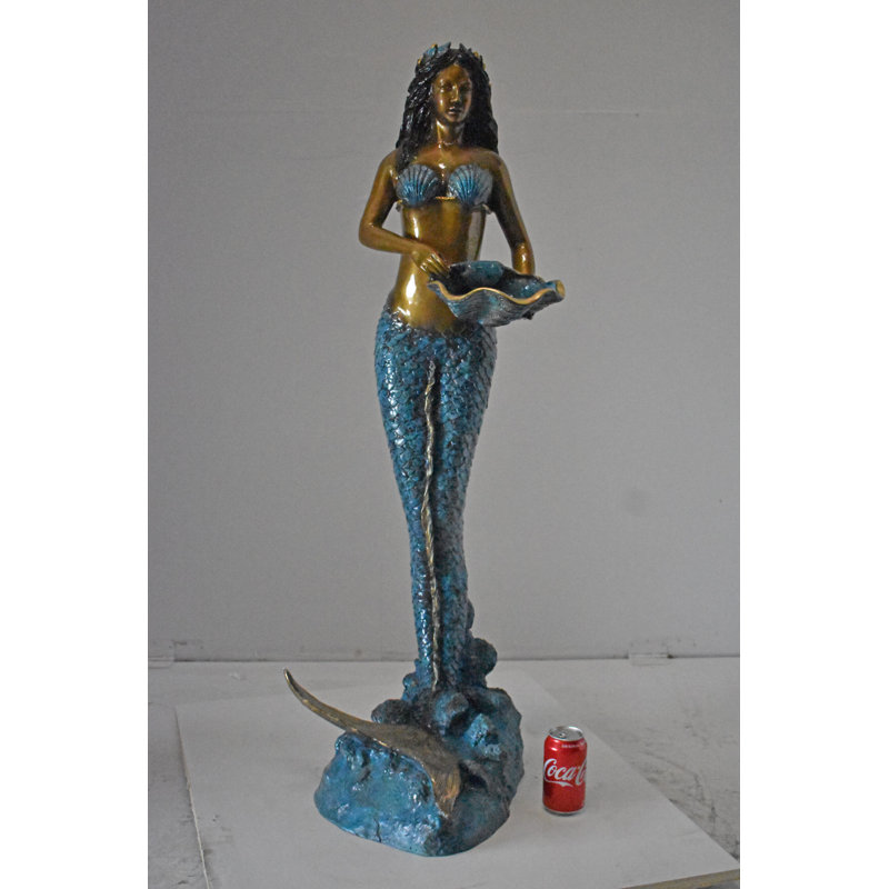 Mermaid Holding A Shell Bronze Fountain Color Finish - Size: 18" X 19" X 46"H.