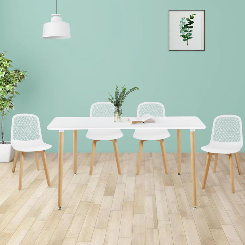 Ensemble de table de salle à manger moderne pour 4 personnes, ensemble de table et chaises Mid-Century pour cuisine, salle à manger, bureau, café, restaurant (blanc)