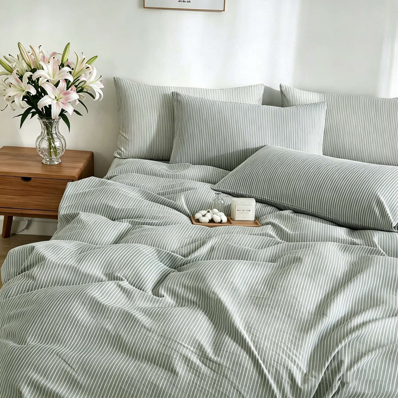 Ensemble de housse de couette XINMIANFANG, Green/White, Housse de couette grand et 2 taies d'oreiller stan