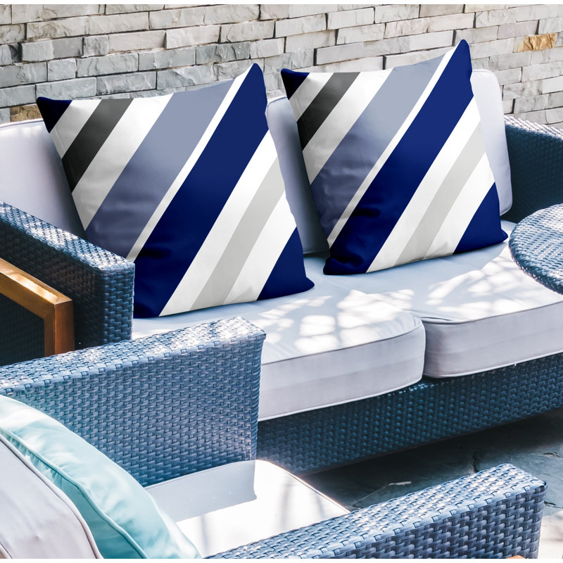  Coussin décoratif intérieur / extérieur à rayures, L 15 po x H 15 po, Bleu marine
