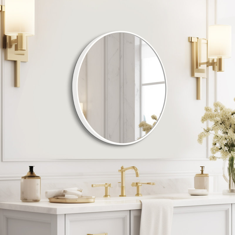 Metal Flat Wall Mirror, White