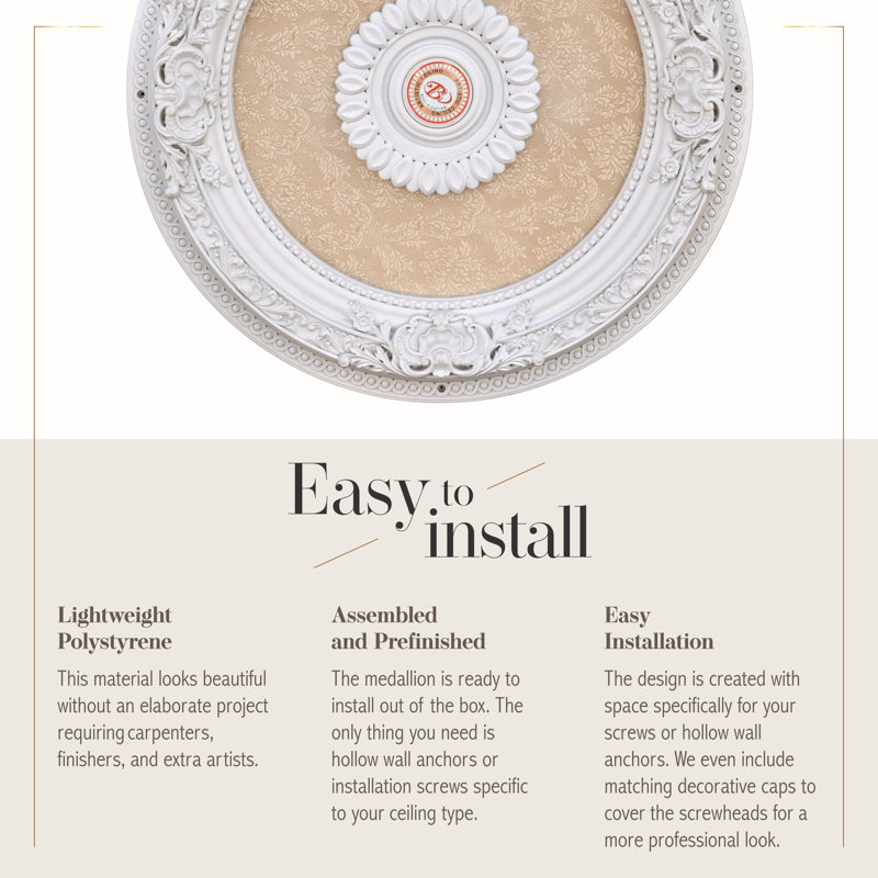 Petite White and Beige Polystyrene Chandelier Ceiling Medallion, 24 Inches