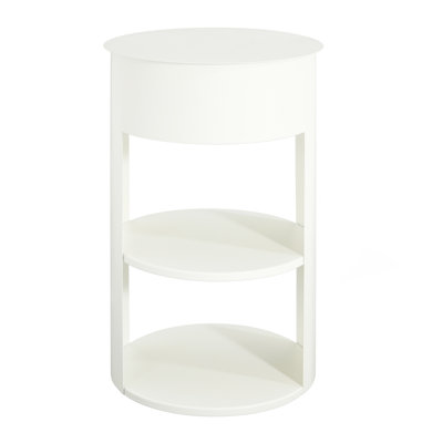 Indoor 3-Tier Metal Round Side Table With Sliding Door Cabinet