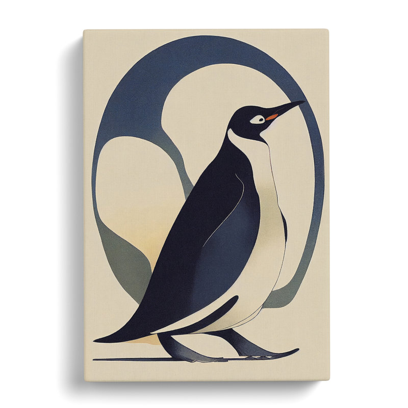 Penguin Art Nouveau - Wall Art, Wrapped Canvas, 50cm H x 35cm W, No Matte