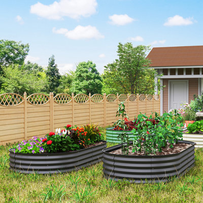 Outsunny Set of 2 Raised Beds for Garden, 181 x 93 x 30 cm, Dark Grey