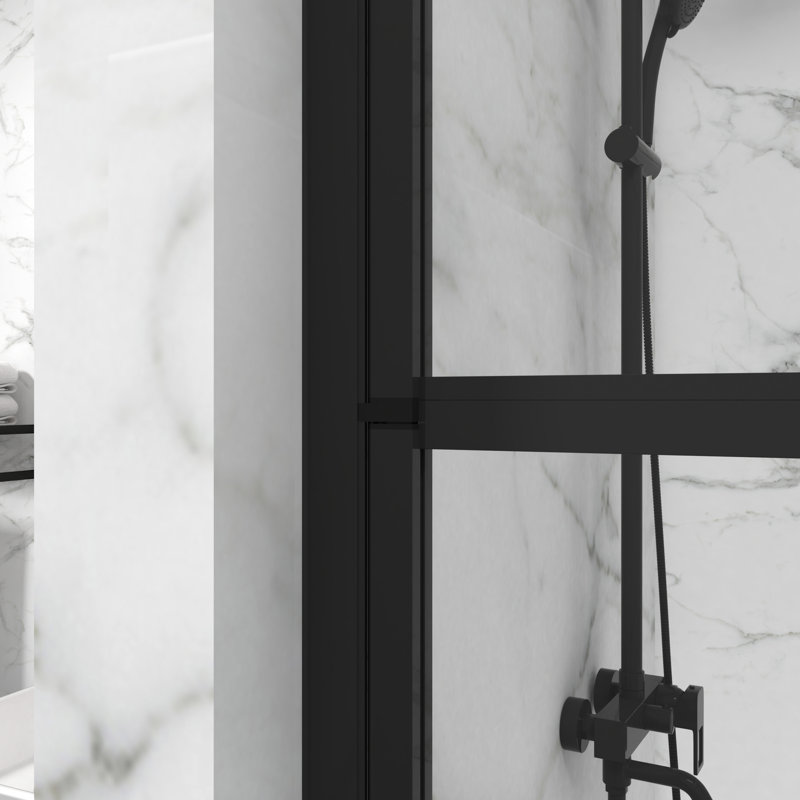 Panneau de 180 portes de douche pivotantes, 55 po de hauteur x 31,5 po de largeur, noir, verre trempé, porte d'installation flexible, verre de longue durée