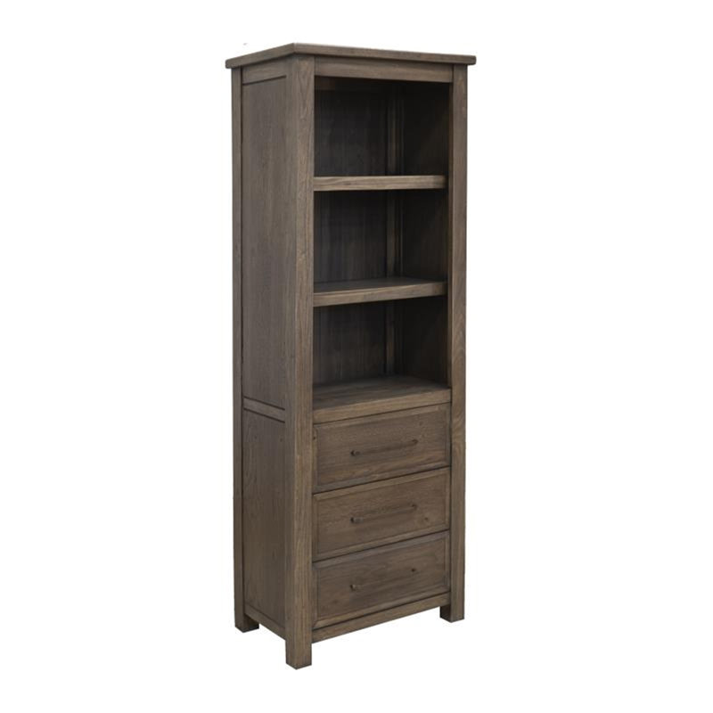 Bibliothèque Loe avec 3 tiroirs et tablettes, bois de peuplier chêne brun 72 pouces