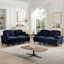 Ensemble de canapé de salon modulaire classique 2 pièces avec accoudoirs évasés et volants amovibles, jupes plissées et pieds fuselés, canapé 2 places + ensemble de canapé causeuse 2 places pour le salon, bleu-1518557717