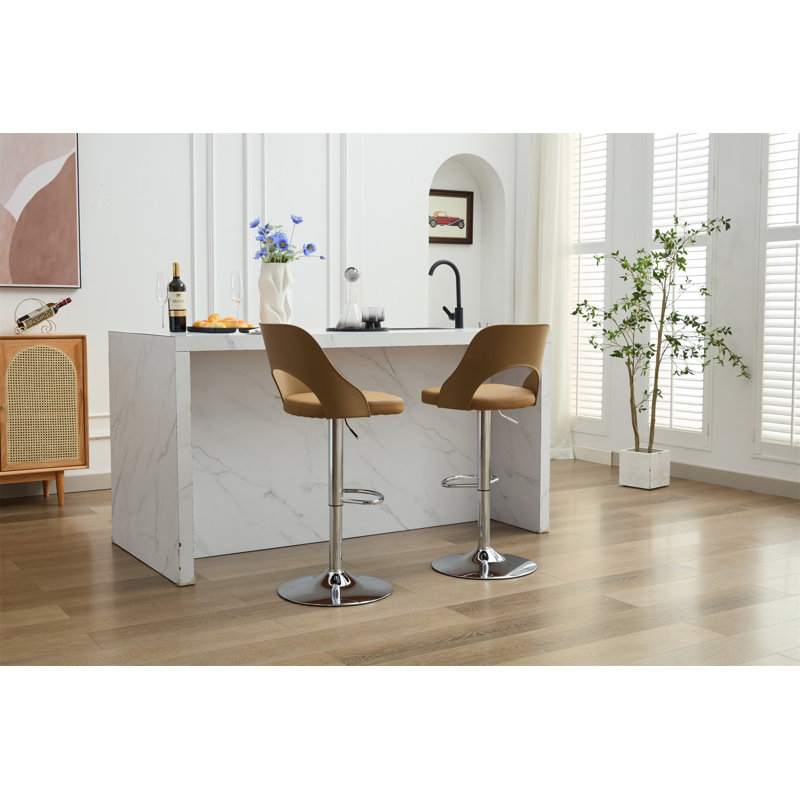 Ensemble de 2 tabourets de bar en polyuréthane, Brun