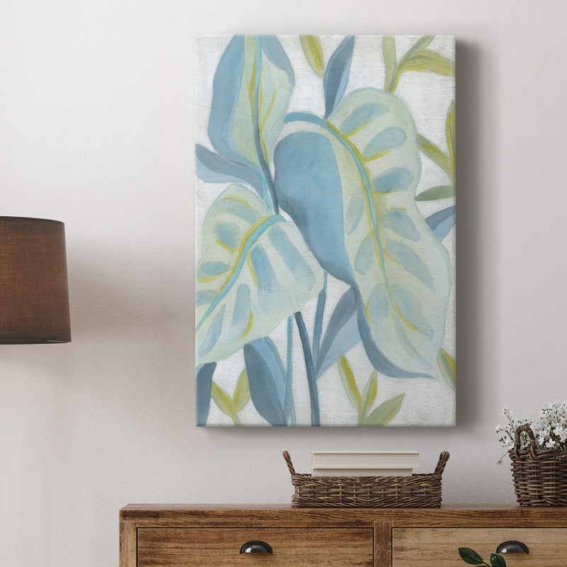 Turquoise feuilles tropicales I - galerie Cavas sur mesure, H 60 po x l 40 po