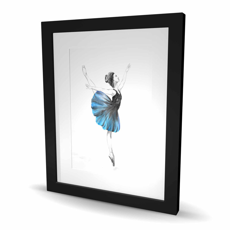 Petite ballerine bleue - reproduction encadrée romantique blanche pour la décoration, H 20 po x l 16 po, Noir