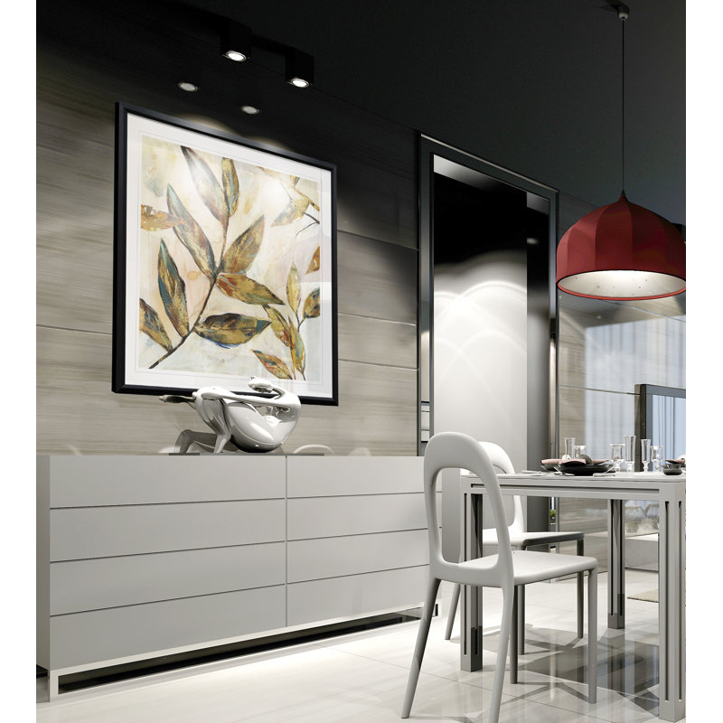 « gilded leaves i », reproduction encadrée, H 26,5 po x l 26,5 po x P 1,5 po, Cadre plastique noir