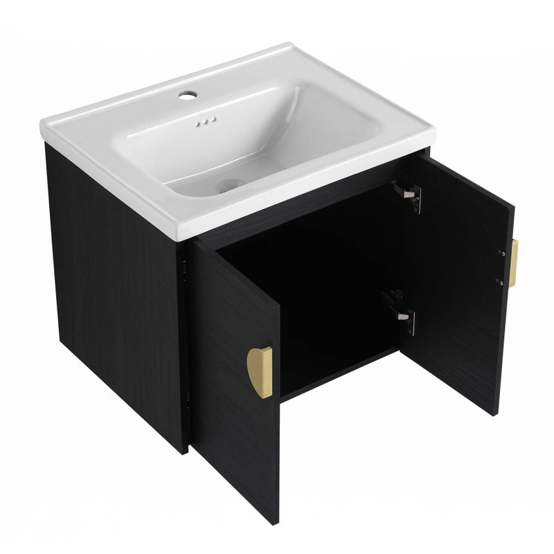 Meuble-lavabo à fermeture en douceur avec lavabo, Noir, noir, noir, noir, Doré