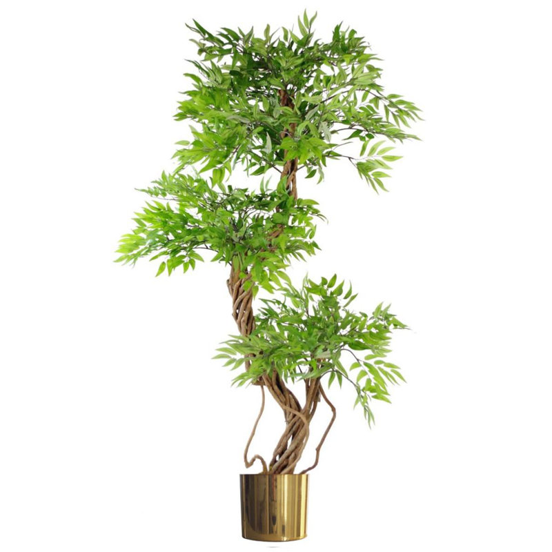 140cm Faux Tree in Metal Planter, Gold