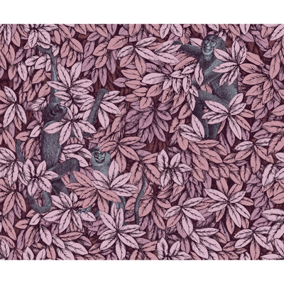 Foglie e Scimmie Floral Wallpaper Roll