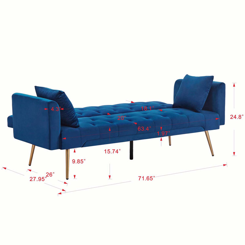 Canapé-lit rembourré de style moderne 71,65 po, Velours bleu