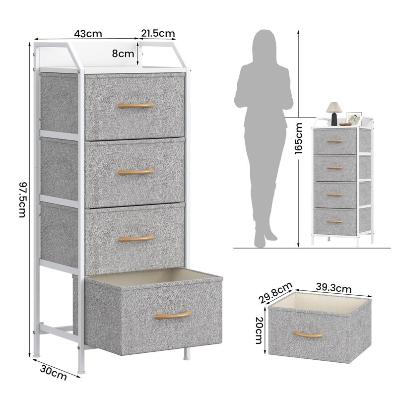 40 cm W Chest of 4 Drawers, Light Grey