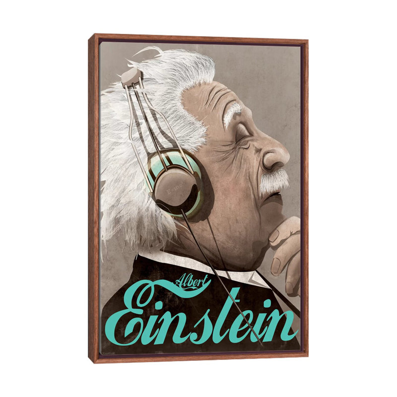 Albert Einstein - impression d'art graphique, Aucun mat, H 26 po x l 18 po x 1,5 po, Toile avec cadre en bois brun classique