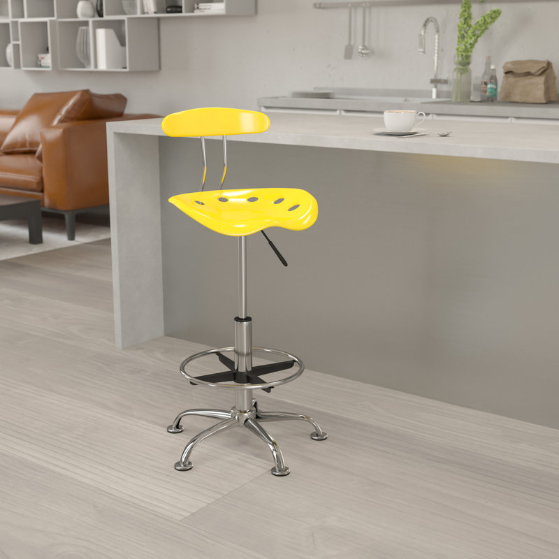 Vibrant Chrome Drafting Stool with Tractor Seat, Yellow