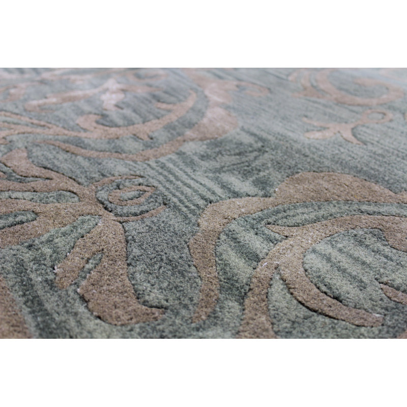 Tapis décoratif vert/brun Touffeté à la main à motif floral esneed, Rectangle 5 pi x 8 pi
