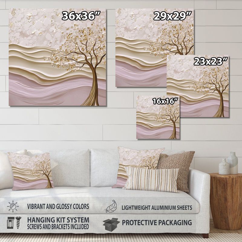 Lavande Bloom, arbre d'acacia Horizon II - paysages, impression sur métal, H 16 po x l 16 po x P 0,84 po