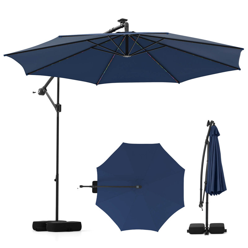 Parasol suspendu solaire 10 pi avec porte-à-faux de patio, Marine