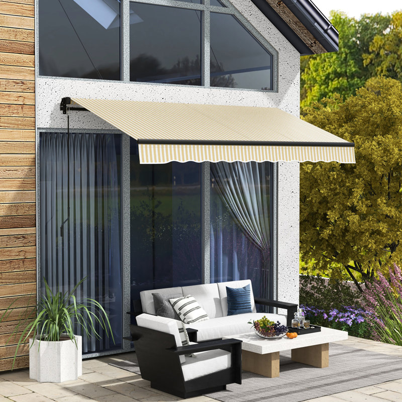 Auvent de terrasse rétractable 12 pi x 10 pi, parasol de patio à commande manuelle, tissu protégé de 280 g / m², structure en aluminium robuste, abri beige pour le balcon et la cour