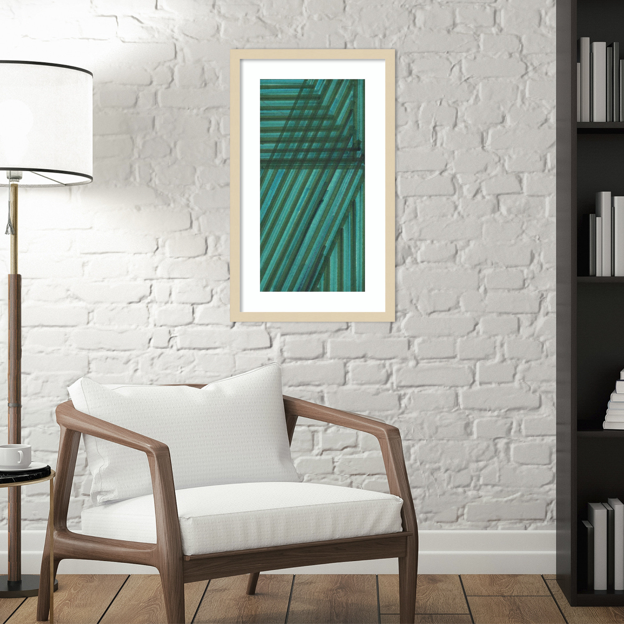 Line Study Blue by Charles Mcmullen, 19.12" H x 12.12" W x 0.88" D, Brown Framed Paper