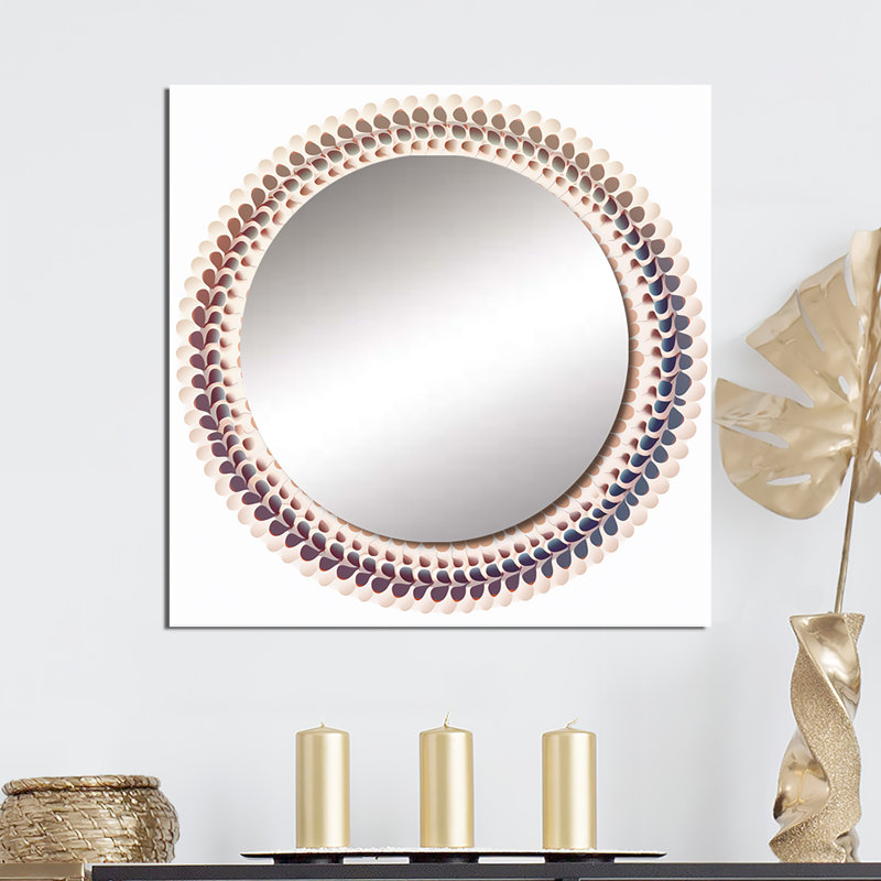 Elementary Serenity en bleu et rouge I - miroir mural géométrique carré pour chambre à coucher, 23 po x 23 po