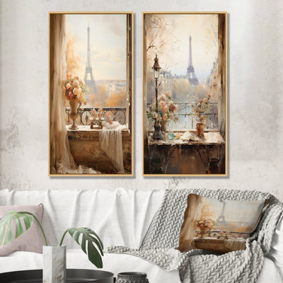 Paris, printemps, balcon, élégance I, ensemble de 2 reproductions d'art sur toile Paris