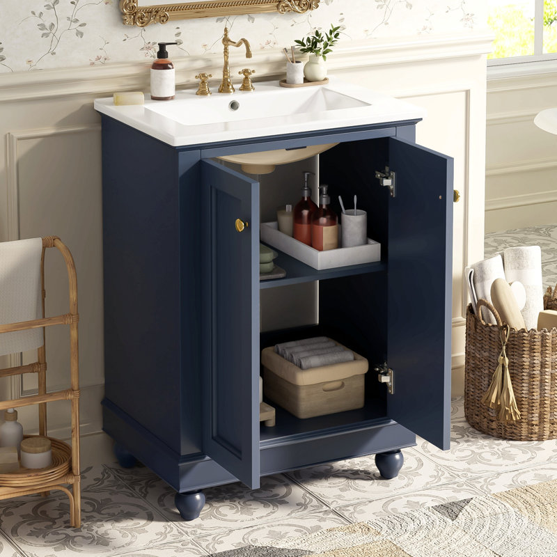 Meuble-lavabo moderne de 24 po de conception simple et élégante avec rangement à fermeture en douceur, tablette réglable, meuble-lavabo avec lavabo en céramique