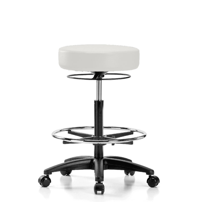 Tabouret réglable en hauteur avec anneau de pied PERCH | Hauteur du banc élevé: 25 à 35 po, Vinyl blanc Adobe, Noir