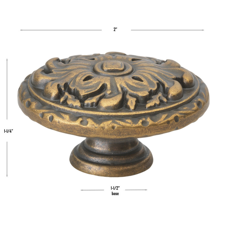 Oversized 2" Diameter Round Knob, Antique Brass