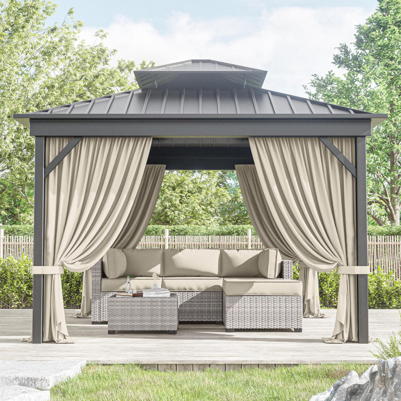 10 x 10 pi Rideaux de pavillon d'extérieur, rideaux à 4 panneaux latéraux (seulement rideaux), Beige