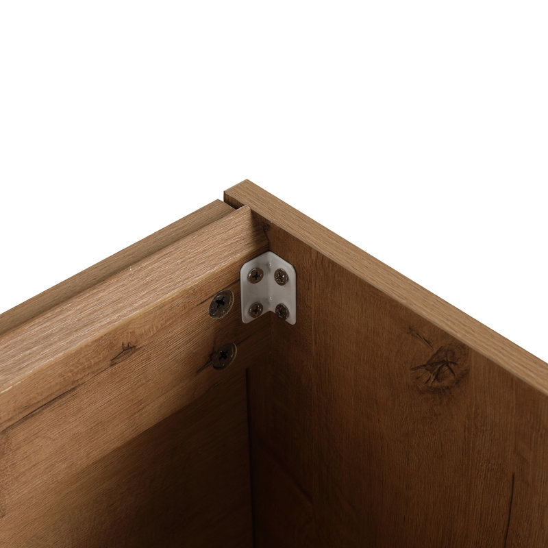 Meuble-lavabo de 18 po avec conception murale flottante, lavabo en céramique, porte d'armoire à fermeture en douceur, petite solution, lavabo à trois couches, charnières en acier inoxydable, meuble-lavabo moderne à poignée en métal, compact