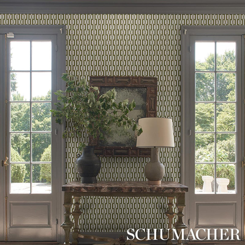 Schumacher X Veere Grenney Belvedere Wallpaper, Olive