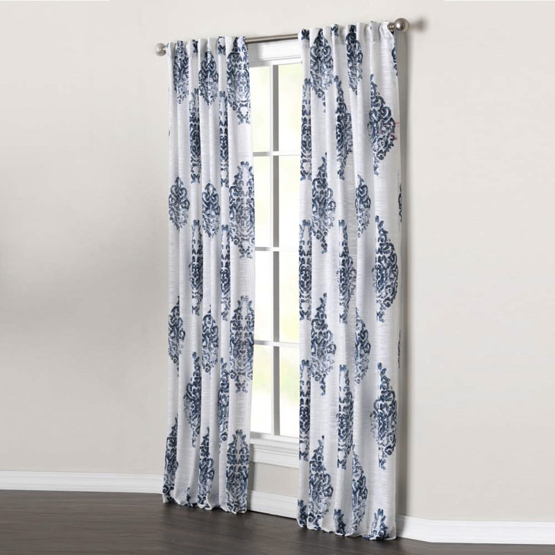 Ollivia 100% Cotton Room Light Filtering Medalion Patterned Curtain Panel with Rod Pocket Top and Hidden Back Tabs, Blue