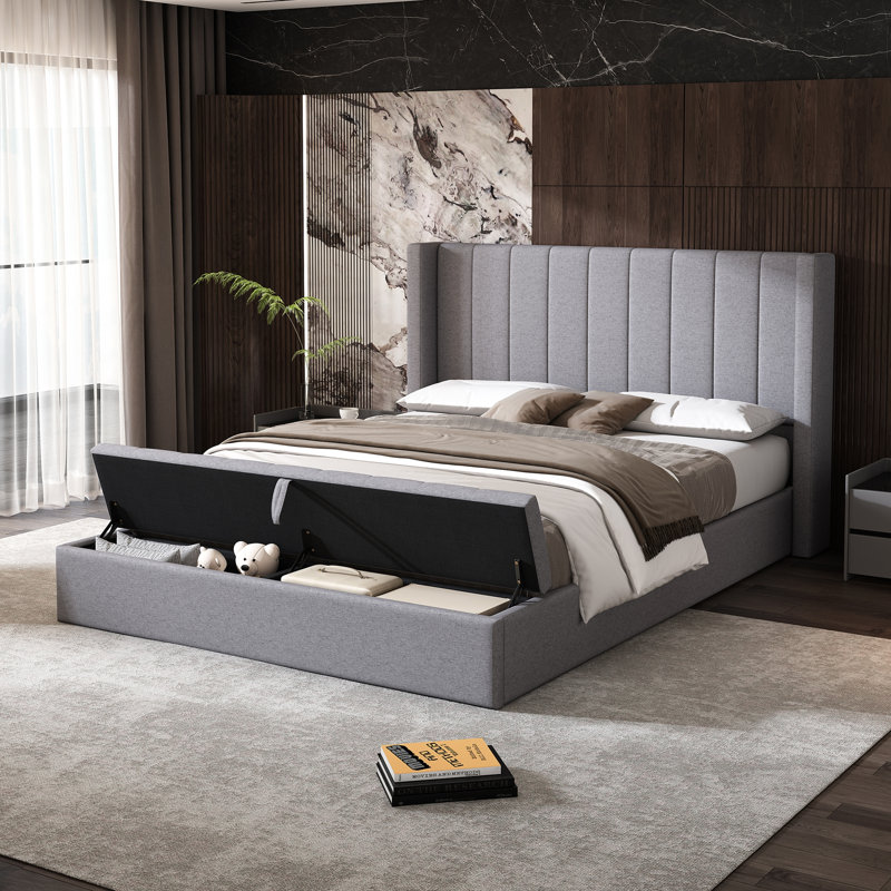 Lit plateforme avec tête de lit, Très grand lit, Gris