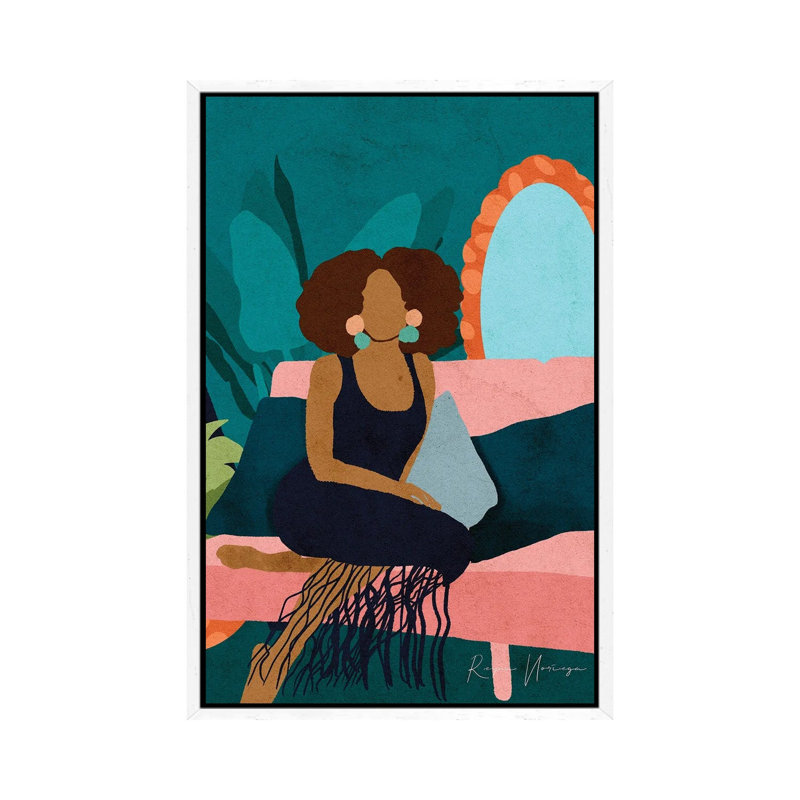 On My Couch by Reyna Noriega - Painting on Canvas, 66.04 cm H x 45.72 cm W, White Framed Canvas