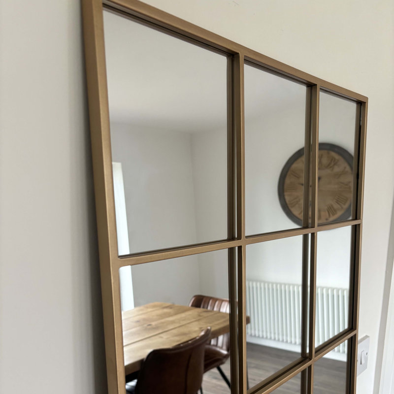 Rectangle Metal Window Panel Mirror, 90cm H x 60cm W, Gold