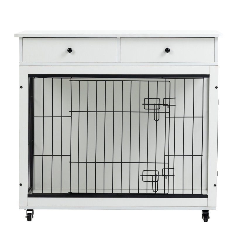 Caisse en bois pour chien avec tiroir, Moyen (H 35 po x l 38,40 po x P 23,30 po), Blanc