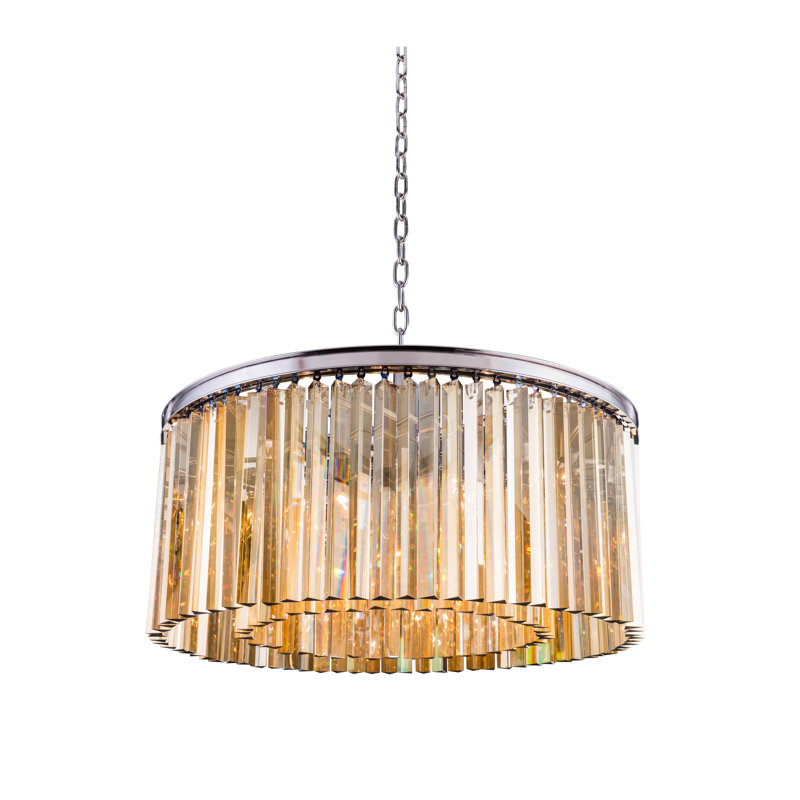 Lustre cylindrique unique à 8 lumières Yazmin, Teck doré (fumé), H 13,5 po x l 31,5 po x P 31,5 po, Nickel poli