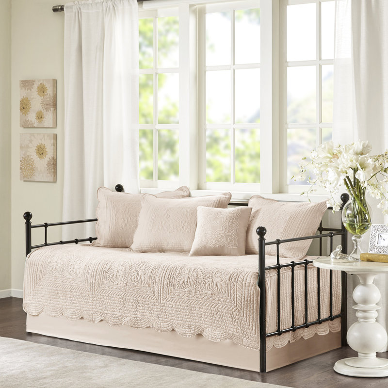 Housse de lit 6 jour Blush - Bord festonné, matelas simple, magnifique bord réversible 6 pièces, champêtre