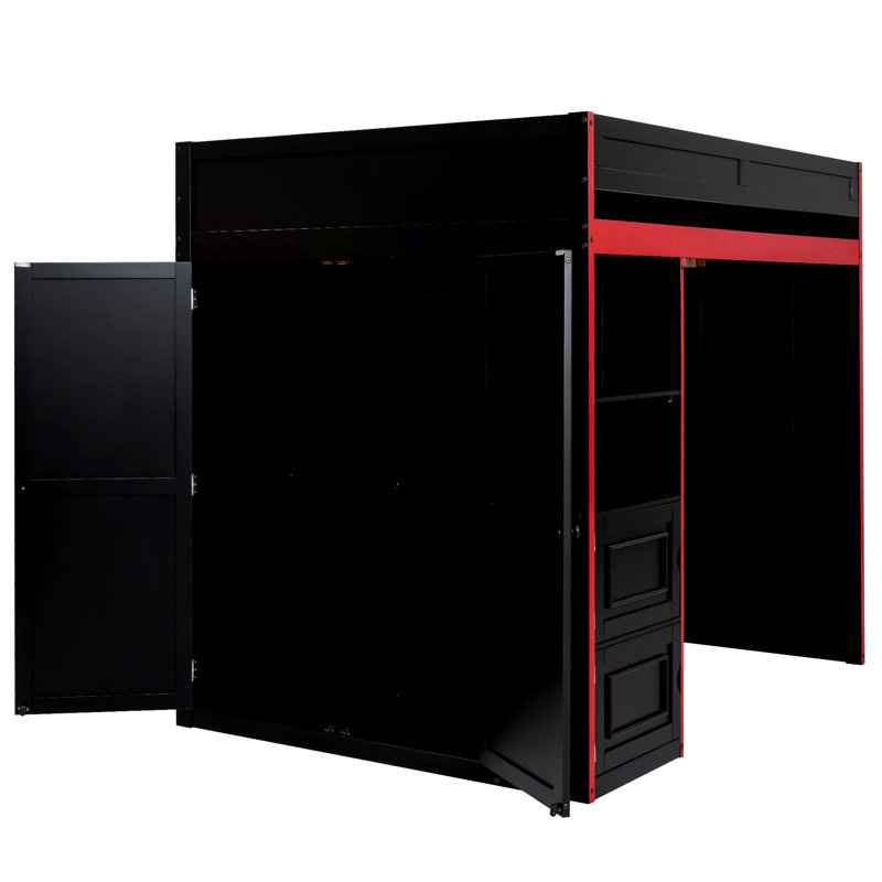 Lit mezzanine avec bureau et rangement, lumières DEL, double Gaming, Lit double