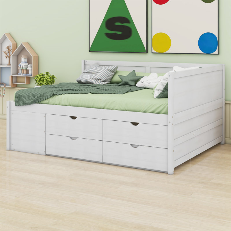 Lit de jour double avec tiroirs et tablettes, Double, Blanc
