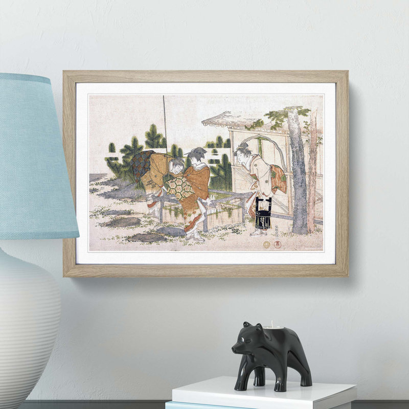Three Women by Katsushika Hokusai - Picture Frame Painting Print, 36cm H x 48cm W x 2cm D, Oak Framed