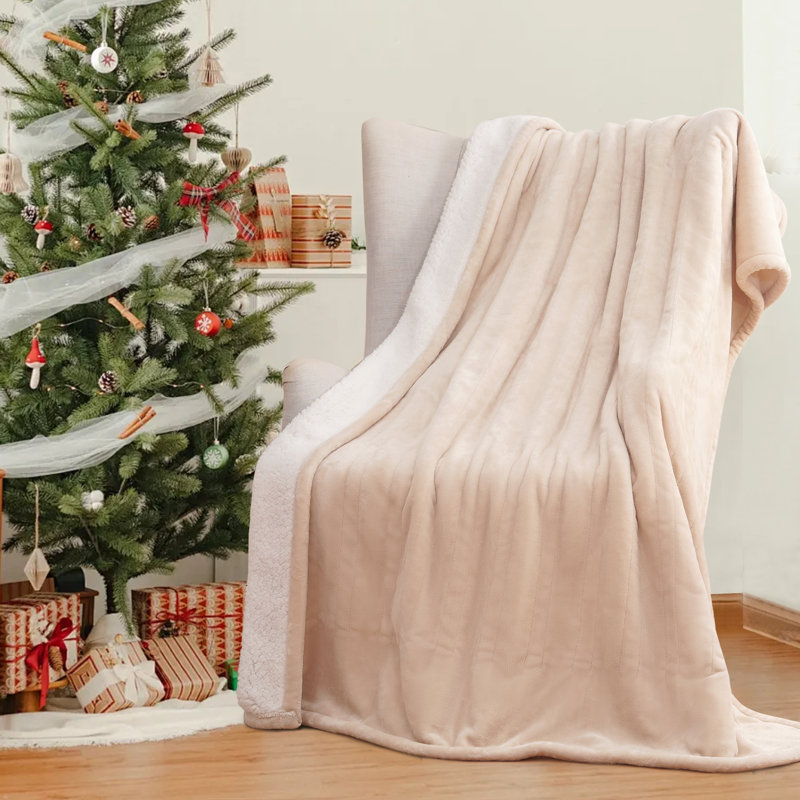 SEALY Flannel & Sherpa Heated Blanket, White, King